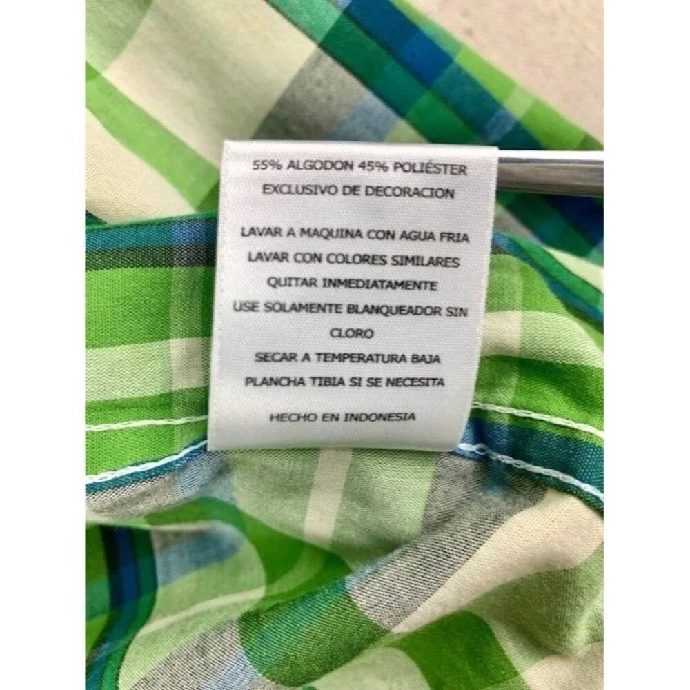 Levis Men's X-Large Plaid Button-Up Western Shirt Green‎ & Blue with Pearl Snaps